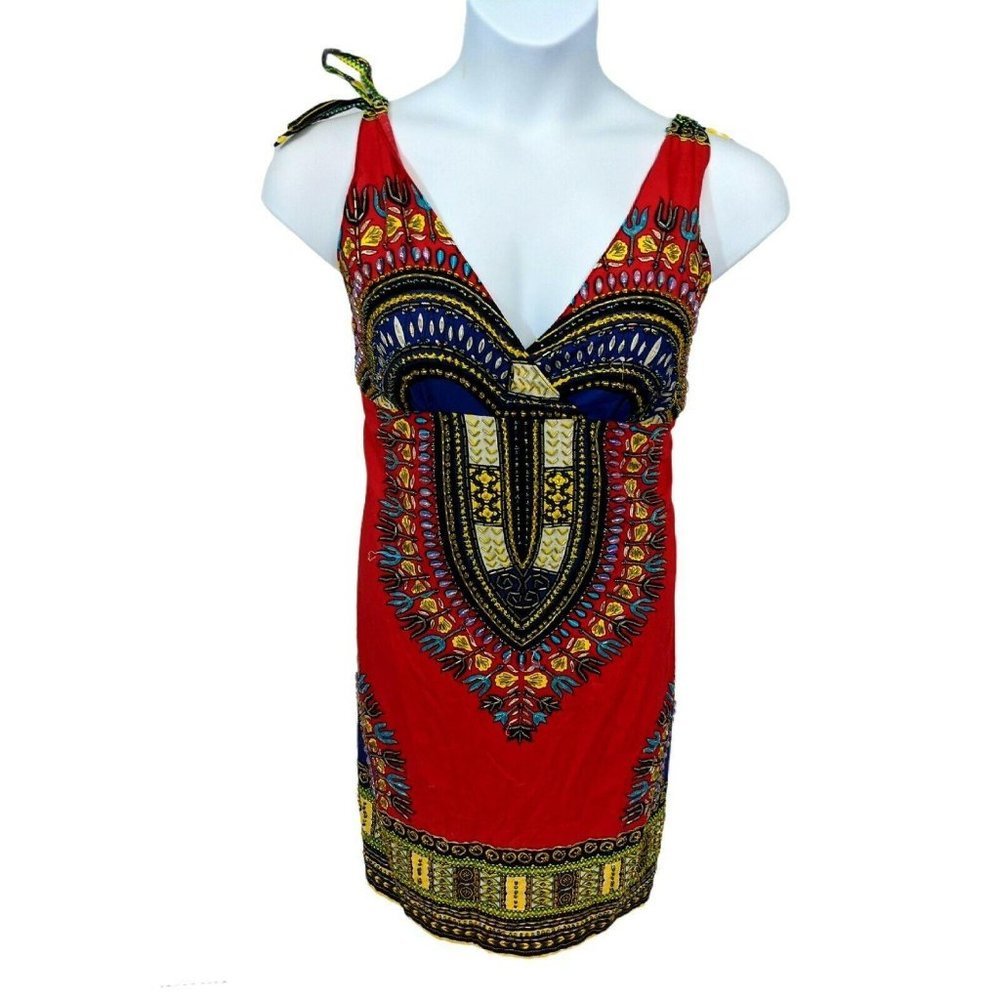 Shoreline Red Cotton Beaded Dress Size